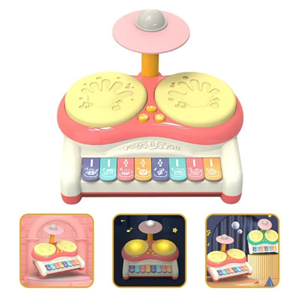 ست جاز و درام 3 در 1 کودک 2 طبلی صورتی Piano Keyboard Drum Set 3 in 1 Baby Musical Toys_اسباب بازی